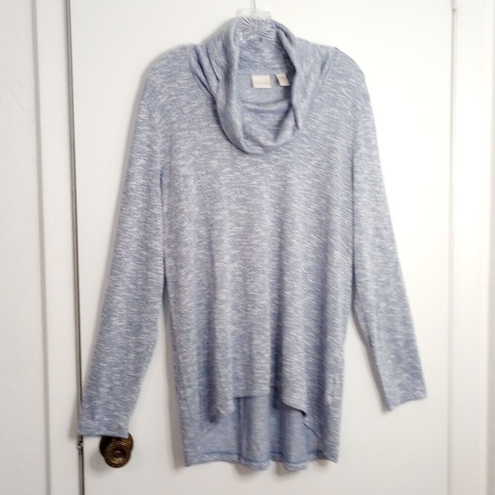 Chico's Blue Metallic Shimmer Cowl Neck Long Sleeve Pullover Sweater
